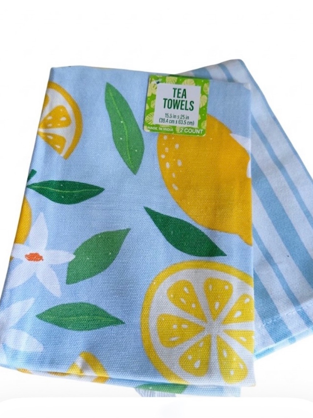 Tea Towels by - Blue and Yellow Lemon Print New